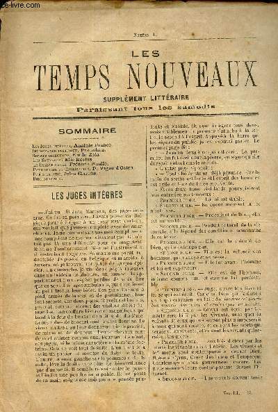 LES TEMPS NOUVEAUX - supplement litteraire - TOME 3e - N1/ Les jugs intgres/ Impuissance politique/ Bonnes directions/ Les sauvages?/ Le diable parle/ Patriotisme et civilisation/ Paris la nuit/ Bibliographie.