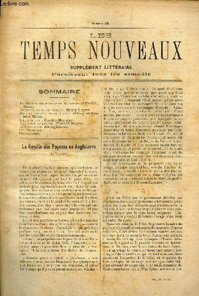 LES TEMPS NOUVEAUX - supplement litteraire - TOME 2eme -N35/ La revolte des paysans en Angleterre (1377-1381)/ Au dessus des forces sociales/ Histoire ancienne toujours vraie/ LEtat present/ A quoi sert le pouvoir/ La bourgeoisie/ Les periodiques/ biblio