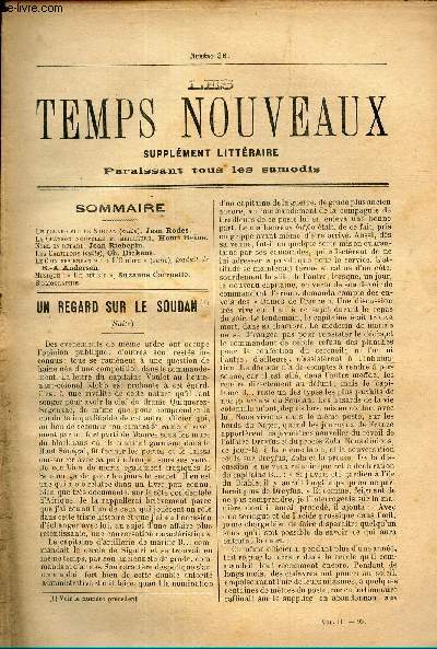 LES TEMPS NOUVEAUX - supplement litteraire - TOME 2eme -N36/ Un regard sur le Sudan (suite) / La chanson nouvelle et meilleure/ noel et retard/ Les carillons (suite)/ 