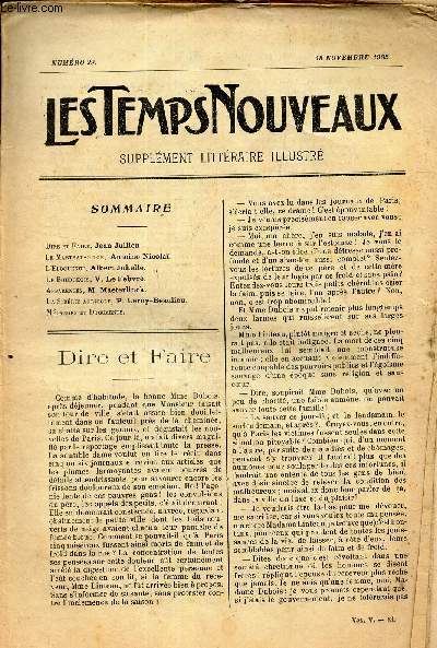 LES TEMPS NOUVEAUX - supplement litteraire - TOME 5eme -N29/ Dire et faire/ Le marteau-pilon/ L'eloquence/ Le bourgeois/ Apparences/ La Siberie agicole/ Melanges et documents.
