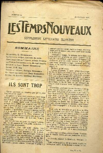 LES TEMPS NOUVEAUX - supplement litteraire - TOME 5eme -N13/ Ils sont trop/ La vengeance de Quan/ trois contes pour les electeurs/ Les vices du gouvernement russe/ Colbert/ Cerits au civiliss/ LA vrit par dessus tout/ le coin des enfants.