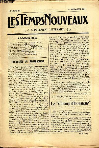 LES TEMPS NOUVEAUX - supplement litteraire - TOME 5eme -N23/ Immortalit du Christianisme/ Les 
