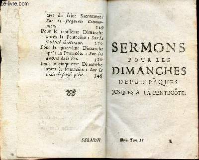 SERMONS POUR LES DIMANCHES DEPUIS PAQUES JUSQUES A LA PENTECOTE (TOM. II)