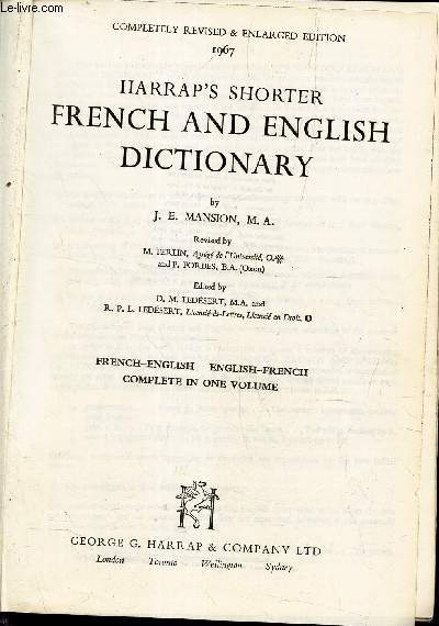 HARRAP'S SHORTER FRENCH AND ENGLISH DICTIONARY