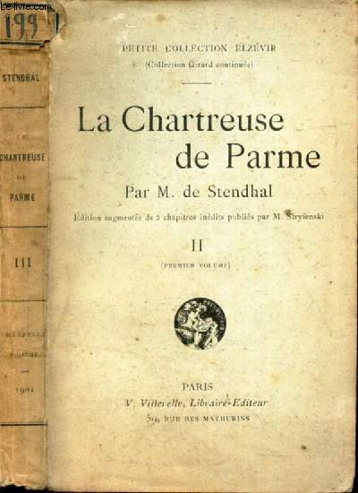 LA CHARTREUSE DE PARME -TOME III (PREMIER VOLUME).