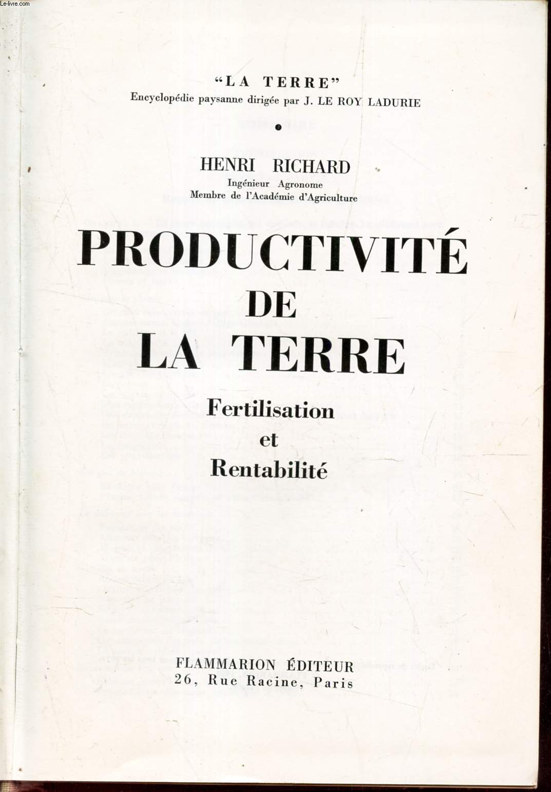 PRODUCTIVITE DE LA TERRE - FERTILISATION et RENTABILITE