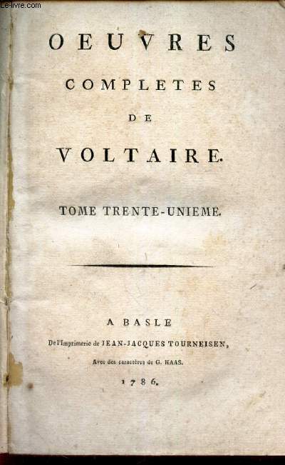 OEUVRES COMPLETES DE VOLTAIRES - TOME 38eme. /PHILOSOPHIE DE NEWTON