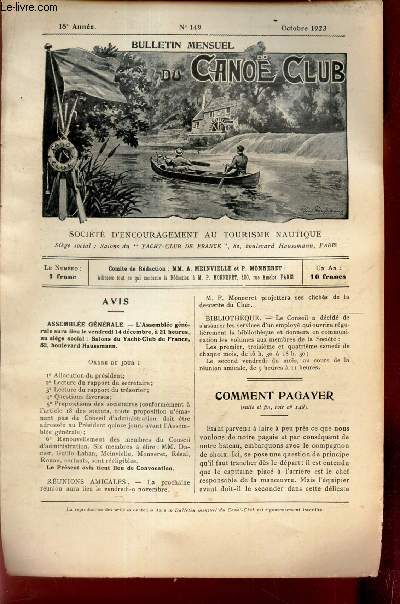 BULLETIN MENSUEL DU CANOE CLUB - N149 - Oct 1923 / Comment pagayer...