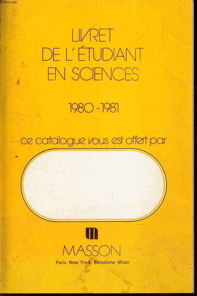 LIVRET DE L'ETUDIANT EN SCIENCES - 1980-1981 CATALOGUE.