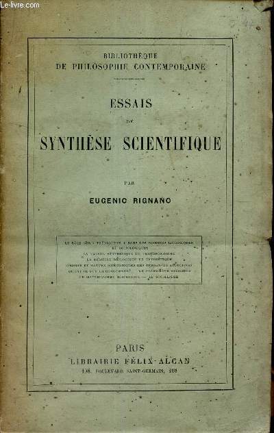 ESSAIS DE SYNTHESE SCIENTIFIQUE.