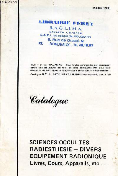 CATALOGUE - Sciences occultes -RAdiedthsie - Divers - Equipement radionique - livres, cours, appareils etc...
