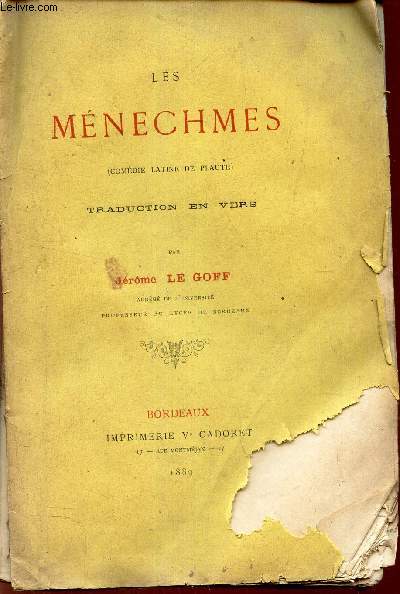 LES MENECHMES - Comedie latine de Plaute - traduction en vers.