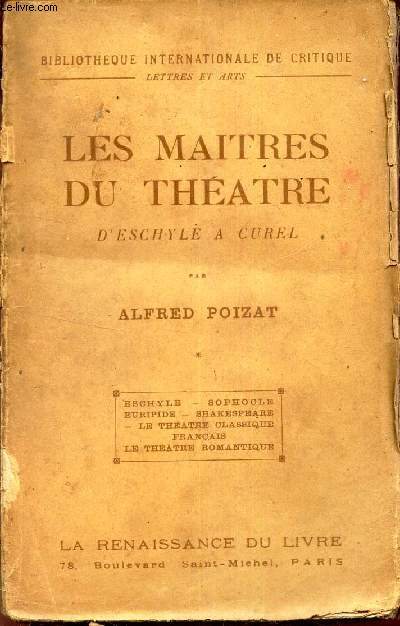 LES MAITRES DU THEATRE - D'ESCHYLE  CUREL.