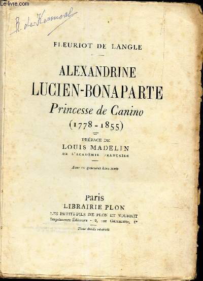 ALEXANDRINE LUCIEN-BONAPARTE - PRINCESSE DE CANINO (1778-1855).