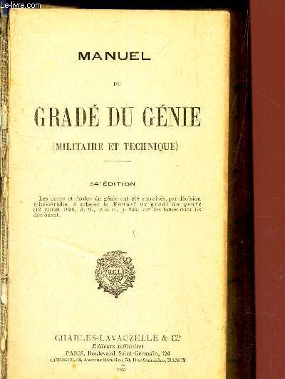 MANUEL DU GRADE DU GENIE (MILITAIRE ET TECHNIQUE)