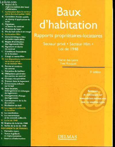 BAUX D'HABITATION - Rapports proprietaires-locataires - Secteur priv - Secteur HLM - Loi de 1948.