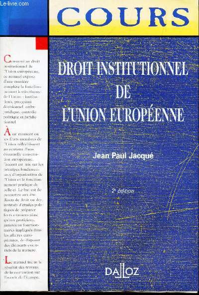 DROIT INSTITUTIONNEL DE L'UNION EUROPEENNE.