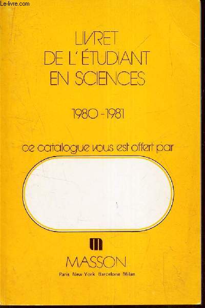 LIVRET DE L'ETUDIANT EN SCIENCES - 1980-1981 . (CATALOGUE).