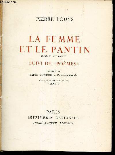 LA FEMME ET LE PANTIN - roman espagnol - SUIVU DE 