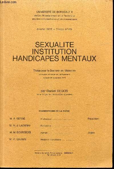 Sexualit institution handicaps mentaux. These pour le Doctorat en medecine.