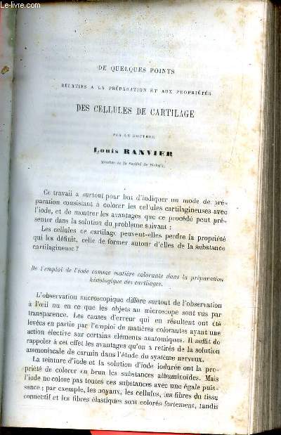 Tir  part : De quelques points relatifs  la prparation et aux proprits des cellules de cartilage.