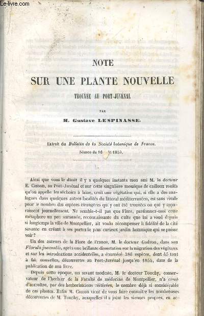 Note sur une plante nouvelle trouve au Port-Juvnal - extrait du bulletin de la socit botanique de France sance du 16 aout 1859.