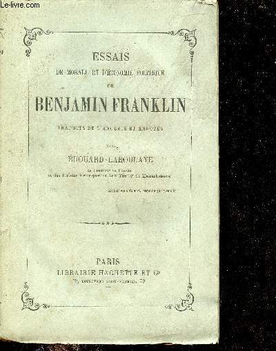 Essais de morale et d'économie politique de Benjamin Franklin - 6e édition.