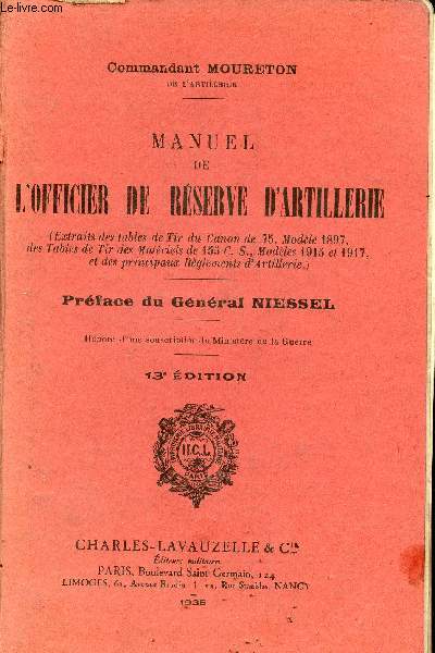 Manuel de l'officier de rserve d'artillerie - 13e dition.