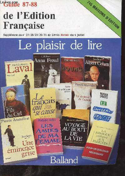 Guide 87-88 de l'dition franaise - Supplment au n27-28-29-30-31 de livres hebdo du 6 juillet - 745 maisons d'dition.