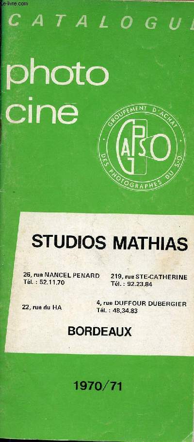 Catalogue photo cin - Studios Mathias Bordeaux - 1970/71