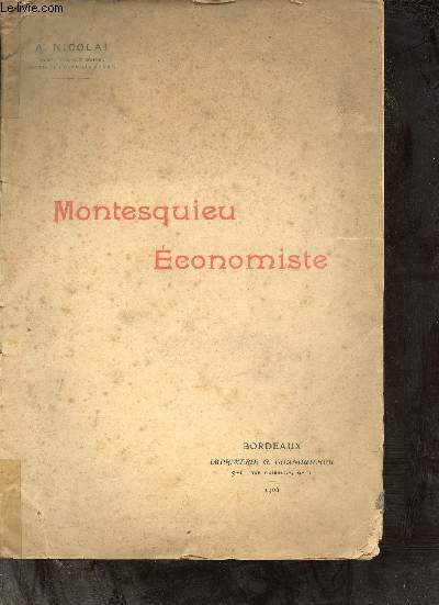 Montesquieu économiste + envoi de l'auteur.