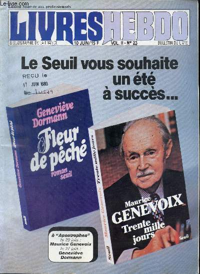 Livres Hebdo n23 VOL 2 10 juin 1980 - Nouvelles collections - 1000 diteurs inquiets au Congrs de l'UIE  Stockholm - en Allemagne les petits groupes de libraires se multiplient - les libraires religieux du Sllr dcident de travailler ensemble etc.