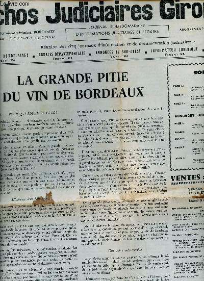 Echos Judiciaires Girondins n1971 19e anne vendredi 29 novembre 1974 - La grande piti du vin de Bordeaux ventes devant avoir lieu - ventes devant avoir lieu rsultat des ventes la grande piti du vin de Bordeaux etc.