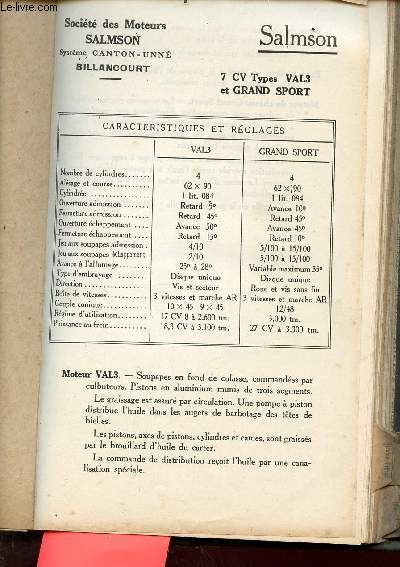 Guide du garagiste Kervoline 1928 : Salmson 7 cv types Val3 et grand sport.
