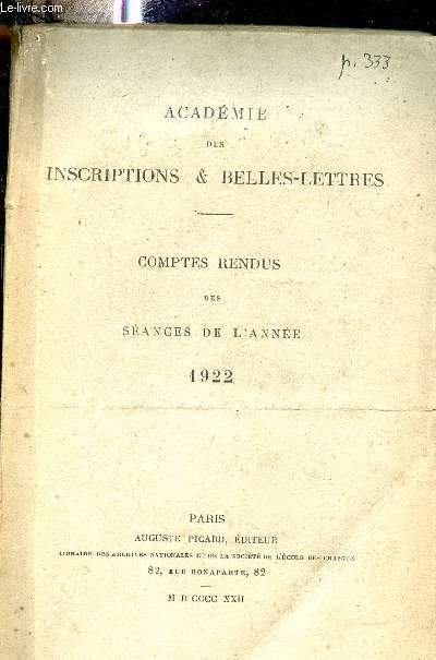 Acadmie des inscriptions & belles - lettres - Comptes rendus des sances de l'anne 1922.