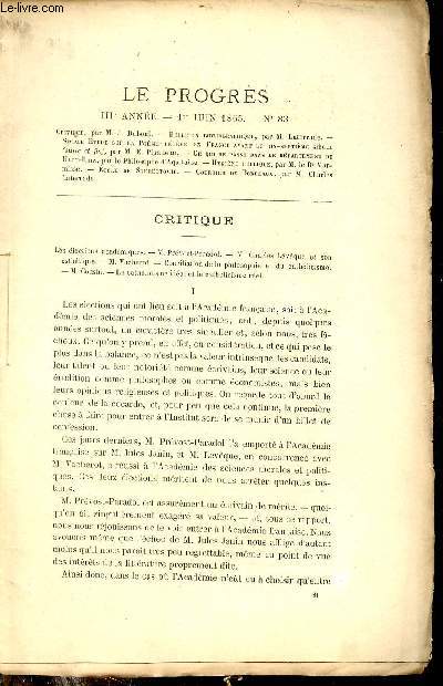 Le progrs revue de Bordeaux annales historiques et archologiques de la Gironde - 3e anne 1er juin 1865 n83 - Critique par M.J.Duboul - bulletin bibliographique par Laterrade - simple tude sur la posie lgre en France avant le 17e sicle etc.