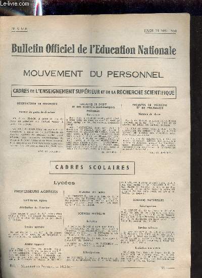 Bulletin officiel de l'ducation nationale n9 jeudi 14 mai 1964 - Cadres scolaires.