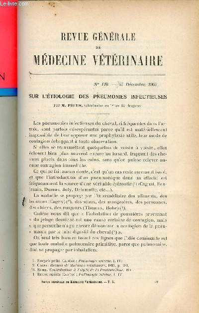 Revue gnrale de mdecine vtrinaire n120 15 dcembre 1907 - Sur l'tiologie des pneuonies infectieuses par M.Pcus - dcollement piphysaire de l'angle externe de l'ilium par M.P.Berton - la nouvelle loi sanitaire allemande.