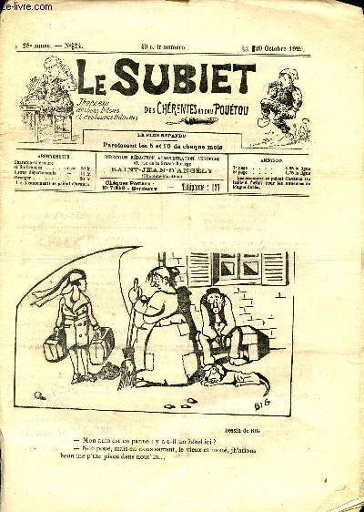 Le Subiet des Chrentes et Dau Poutou n24 28e anne 20 octobre 1929 - Un dessin de Big - la veille par Lxis Chabouessa - couyonades par Mde-Rick - mon cousin cadiche chez l'empereur Polyon par Jhean Le Sot - ine boune rp'llique par Gaston Gamin...