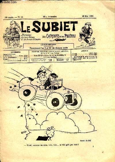 Le Subiet des Chrentes et Dau Poutou n14 30e anne 20 mai 1931 - Un dessin de Big - le paure bistrau par Lxis Chabouessa - p'rr guarit l'mau d'amour par Jean Z - in drlesse embarrasse par Roger Bontemps - ine dispute par Bonluron etc.