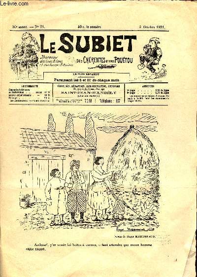Le Subiet des Chrentes et Dau Poutou n23 30e anne 5 octobre 1931 - Un dessin de Roger Massonnaud - in r'pas de goret par Goulebenze - dsalteuse (incomplet) - la mayonnaise par Ruy de Rorota .