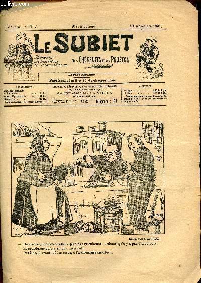 Le Subiet des Chrentes et Dau Poutou n2 31e anne 20 novembre 1931 - Un dessin de Abel Amiaux - teize ta goule par Lxis Chabouessa - le pzant aviateur (incomplet) - hymne par Auguste Rault .