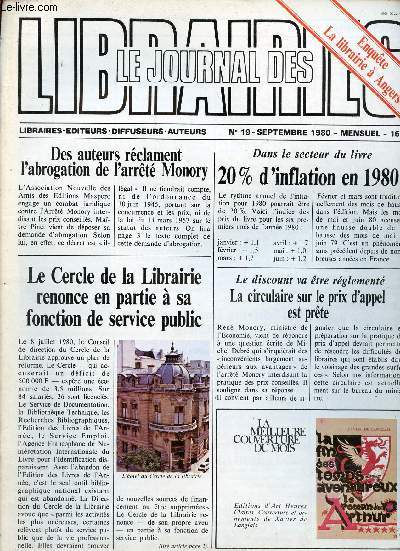 Le journal des librairies n19 septembre 1980 - Franois Eyriolles avec 40 000 titres les Galeries Lafayette ne se limitent videmment pas aux seuls best sellers - le march scolaire est en pleine restructuration - cahier des parutions le livre d'conomie