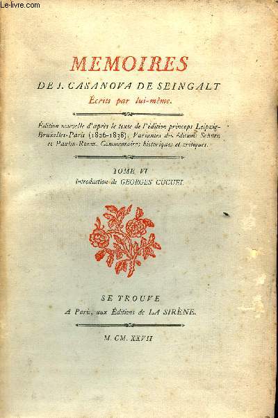 Mmoires de J.Casanova de Seingalt - Tome 6.