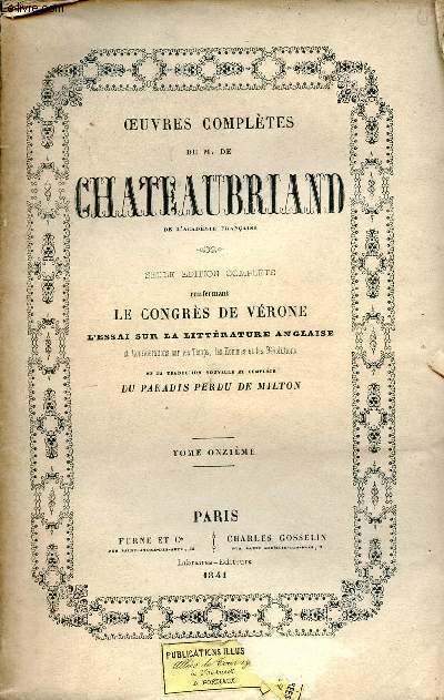 Oeuvres compltes de M.De Chateaubriand - Tome 11 : Gnie du christianisme I.