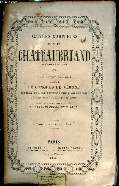Oeuvres compltes de M.De Chateaubriand - Tome 22 : Essai sur la littrature anglaise.