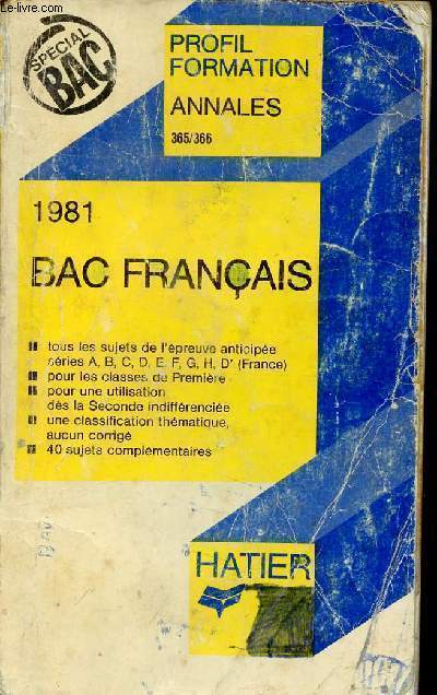 Bac franais 1981 - Collection profil formation annales.