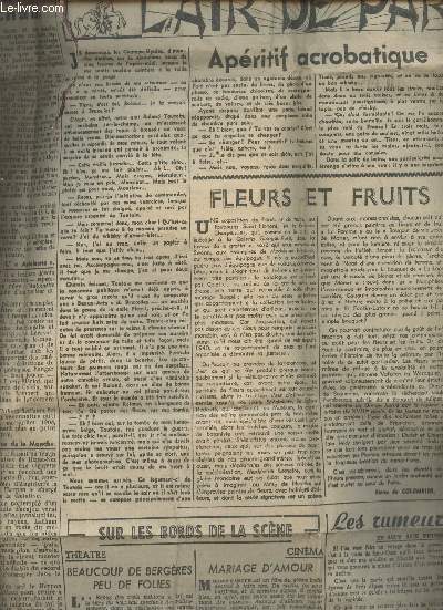 Candide L'air de Paris n982 20 janvier 1943 - Apritif acrobatique - les six jours - fleurs et fruits - thatre beaucoup de bergres peu de folies - cinma mariage d'amour - les rumeurs de la ville - un pionnier de l'air Latham - le livre maudit