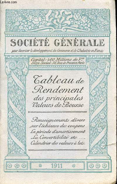 Socit gnrale pour favoriser le dveloppement du Commerce et de l'Industrie en France - Tableau de rendement des principales valeurs de bourse.