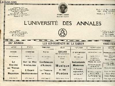 L'universit des annales 25e anne les confrences de la saison 1930-1931.